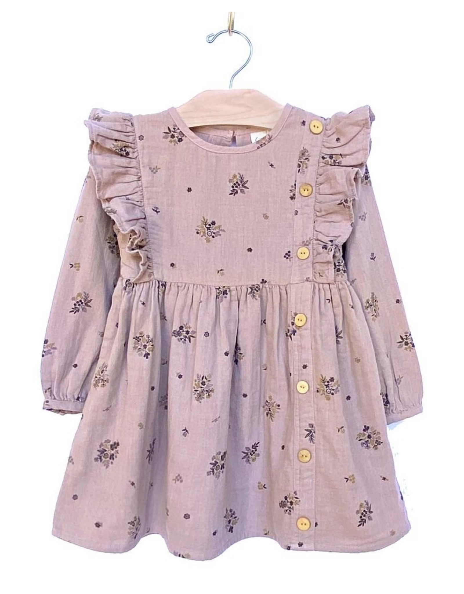 City Mouse- Mauve Floral Side Button Crinkle Dress