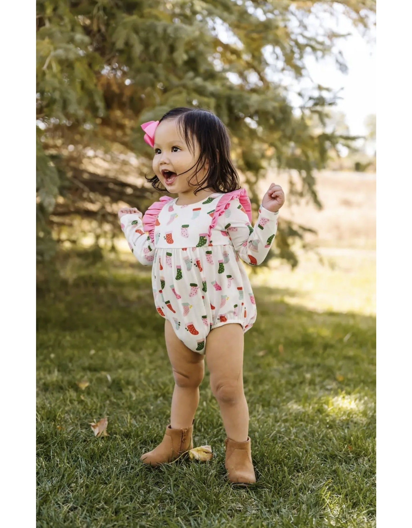 Ollie Jay Ollie Jay- Leah Romper in Christmas Stockings