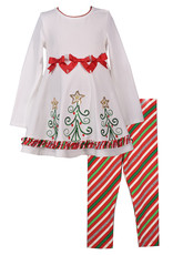 Bonnie  Jean Bonnie Jean- Christmas Trees Applique Knit Stripe Legging Set