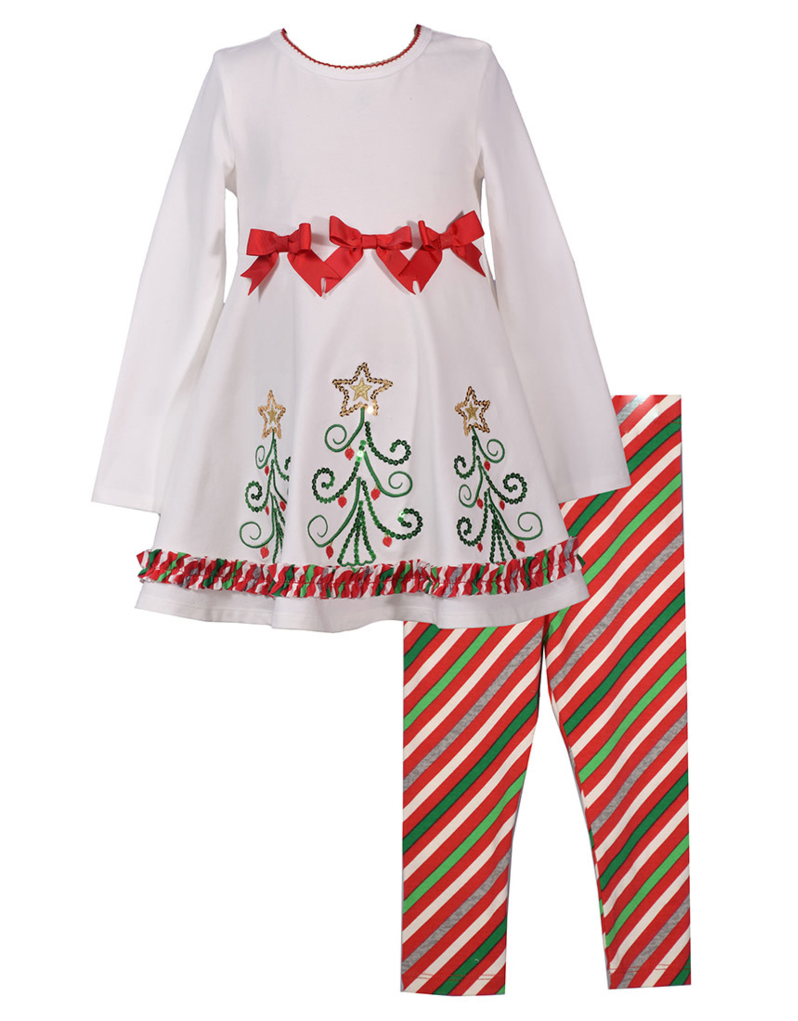 Bonnie  Jean Bonnie Jean- Christmas Trees Applique Knit Stripe Legging Set