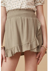 Hayden- Olive Smocked Waist Asymmetric Skirt