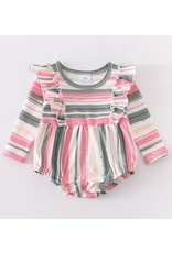 Sage & Pink Stripe Ruffle Romper