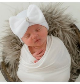 ILYBEAN Ilybean- Olivia White Pearl Bow Nursery Beanie