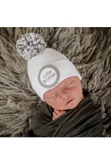ILYBEAN Ilybean- White Little Brother w/ Gray Mixed Pom Nursery Beanie