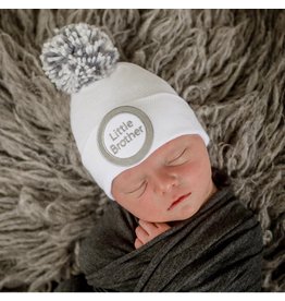 ILYBEAN Ilybean- White Little Brother w/ Gray Mixed Pom Nursery Beanie