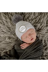 ILYBEAN Ilybean- Gray Striped Pom Little Brother Nursery Beanie