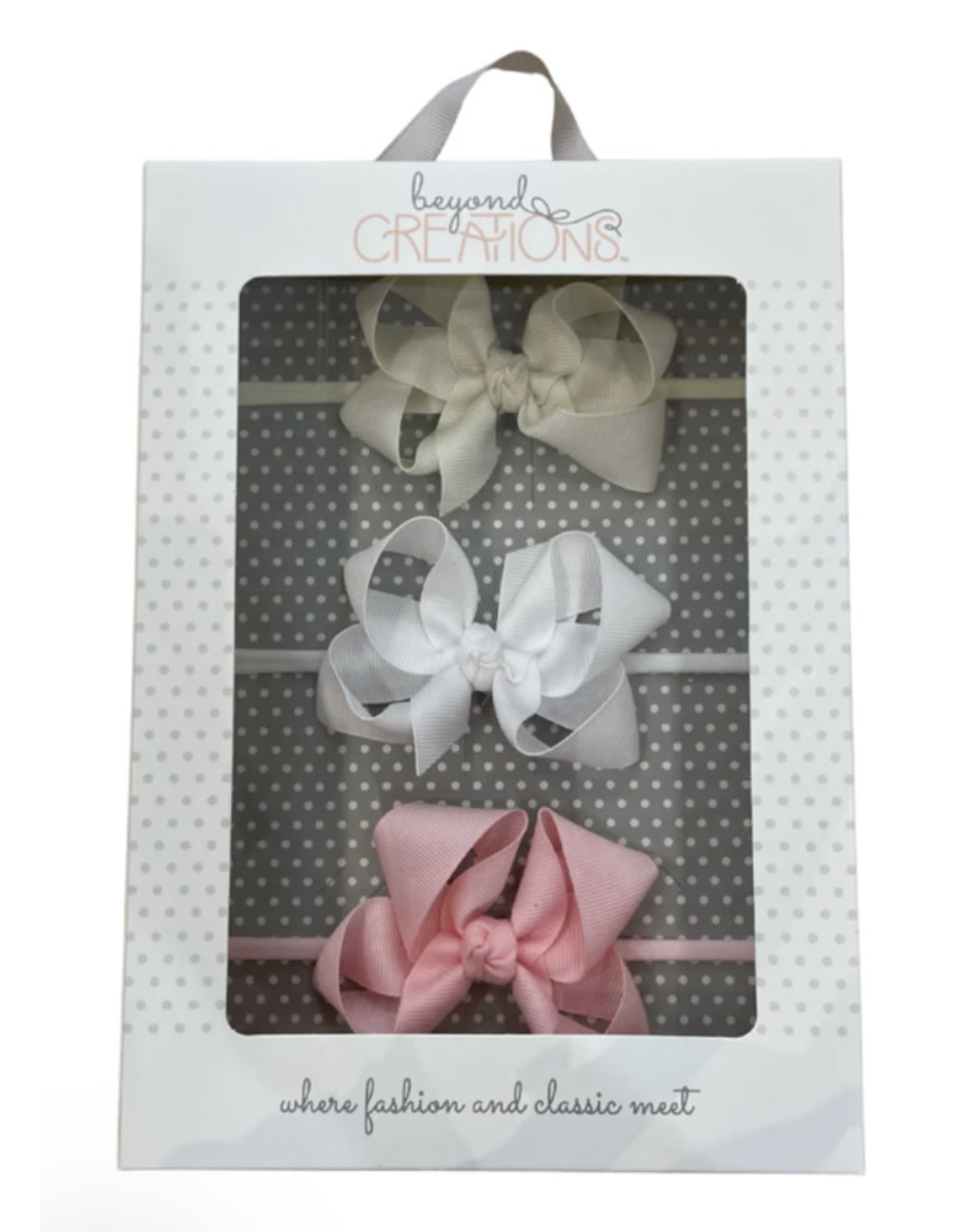 Beyond Creations Beyond Creations- Ant. White/White/LtPink 3.5" Bow Headband Gift Box