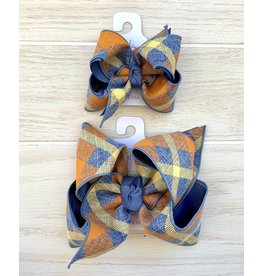 Beyond Creations Beyond Creations- Smoke Blue/Ginger Fall Plaid Layered Knot Bow