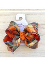 Beyond Creations Beyond Creations- Orange/Turquoise Fall Plaid 4" Layered Knot Bow