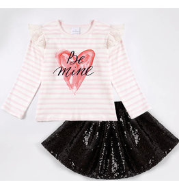 Pink Stripe Be Mine Sequin Skirt Set