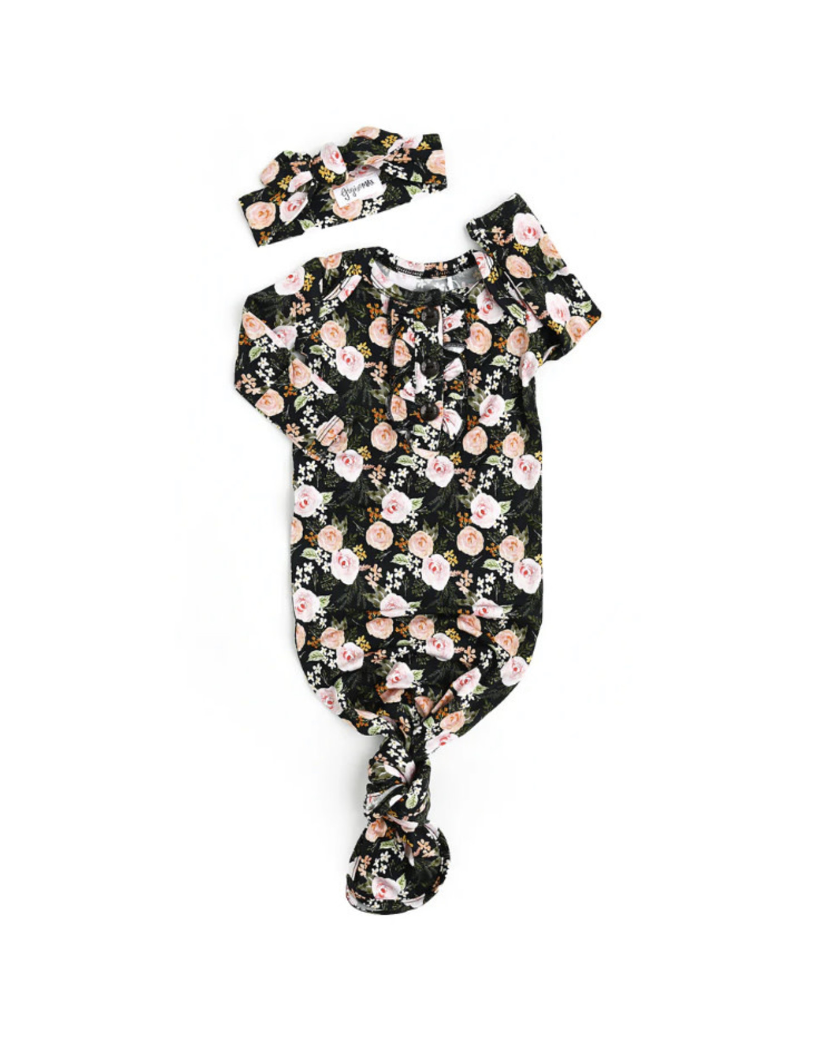 Gigi & Max Gigi & Max- Madeline Floral Ruffle Knotted Ruffle Button Gown/Headband