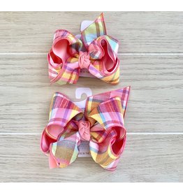 Beyond Creations Beyond Creations- Pink Spring Plaid Layered Bow