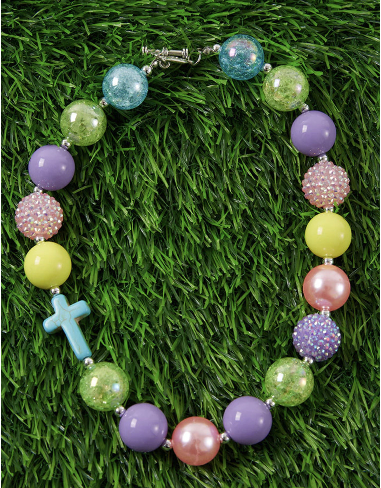 Pastel Pink, Purple, Green Cross Chunky Necklace