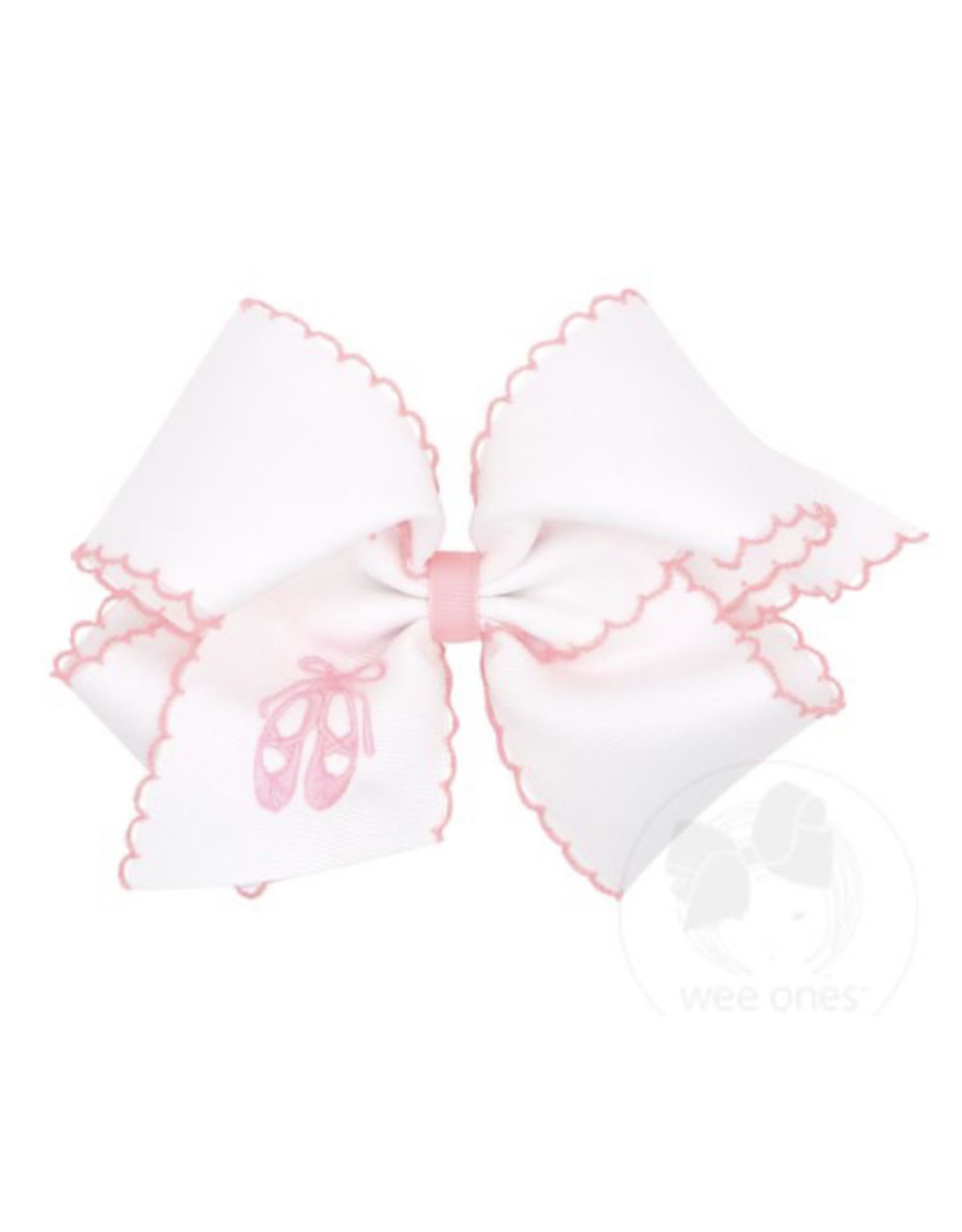 Wee Ones- King White Moonstitch Pink Ballet Bow