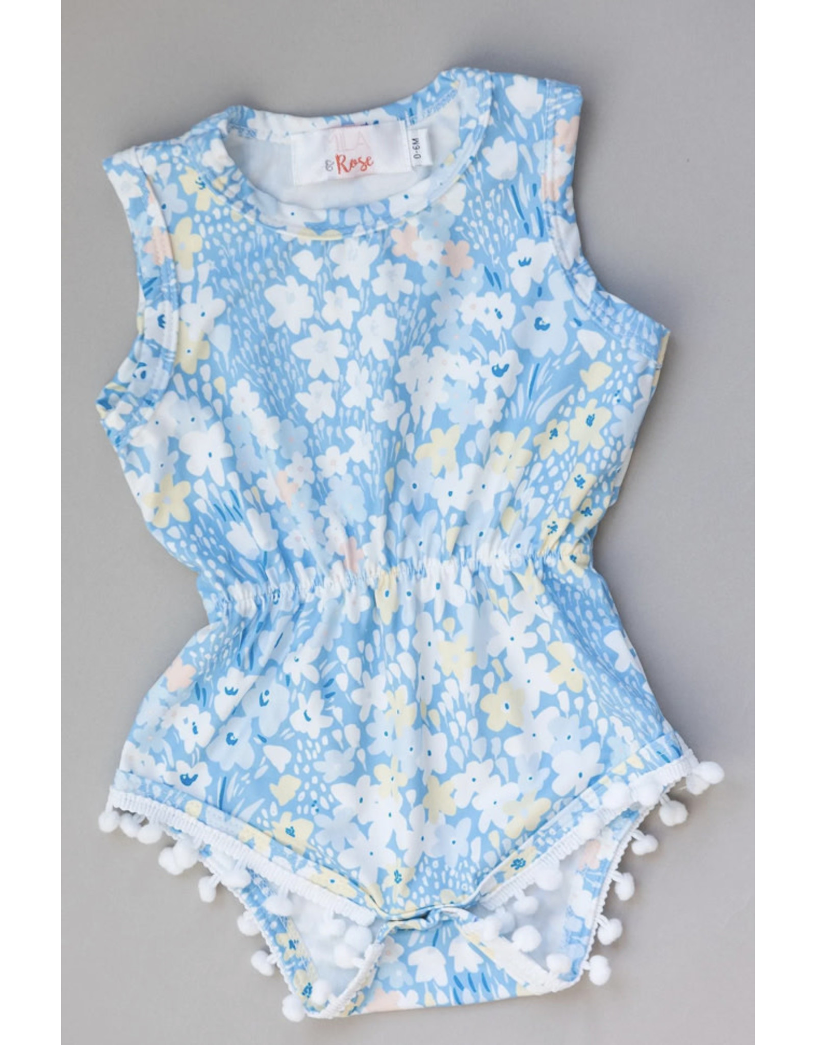 Mila & Rose Mila & Rose- Blooming in Blue Pom Romper