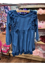 Blue Velvet Ruffle Dress