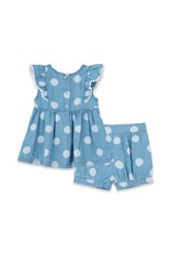 Little Me Little Me- Blue Polka Woven Set