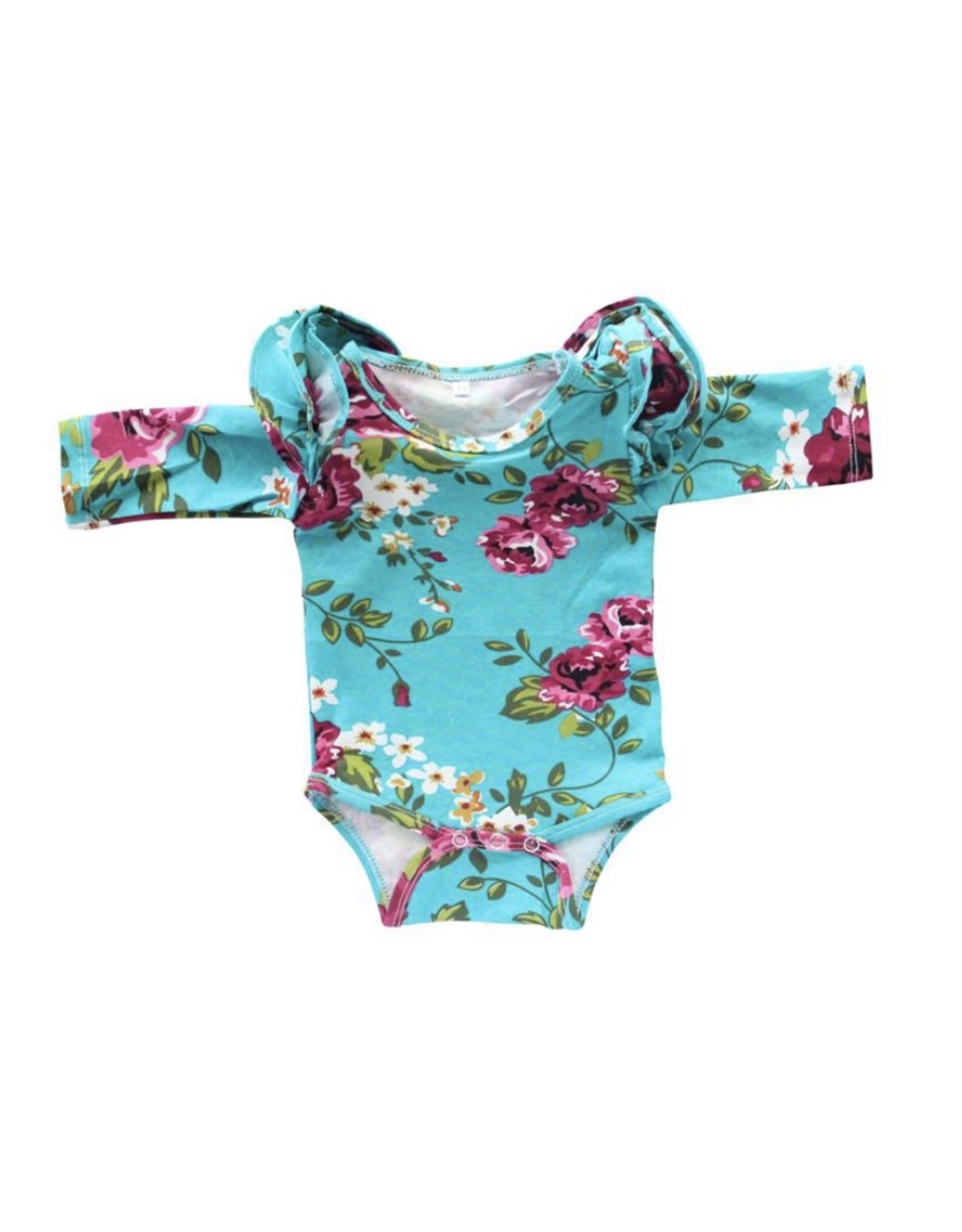 Mila & Rose Mila & Rose- Turquoise Floral Print L/S Flutter Bodysuit
