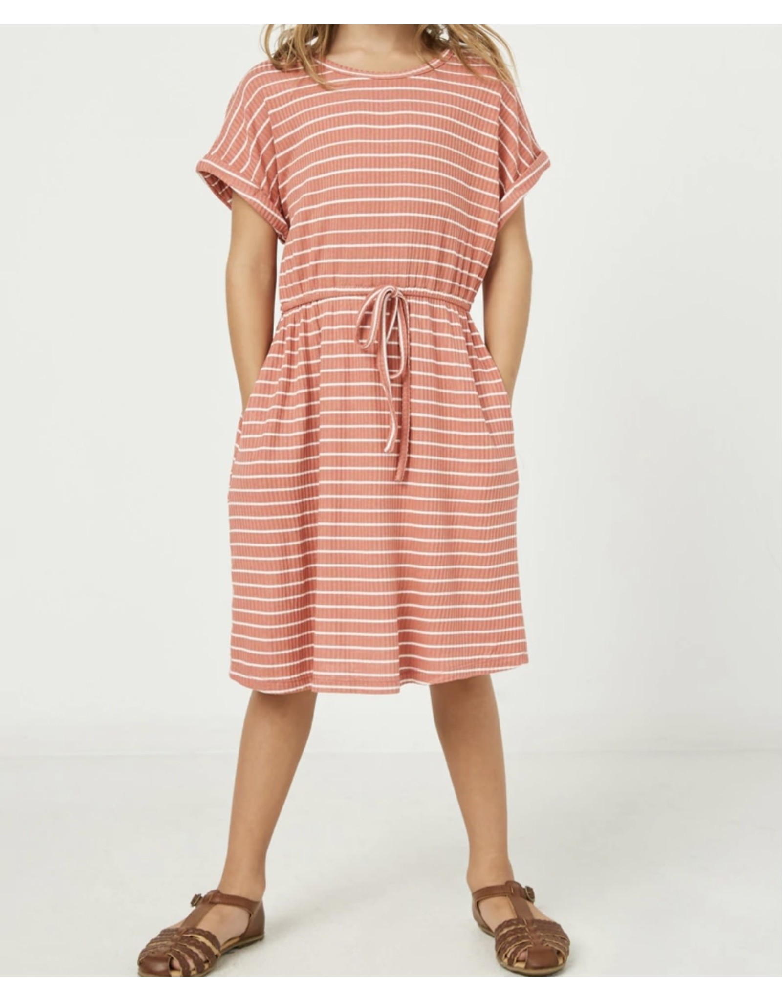 Hayden- Mauve Ribbed Stripe Knit TShirt Dress