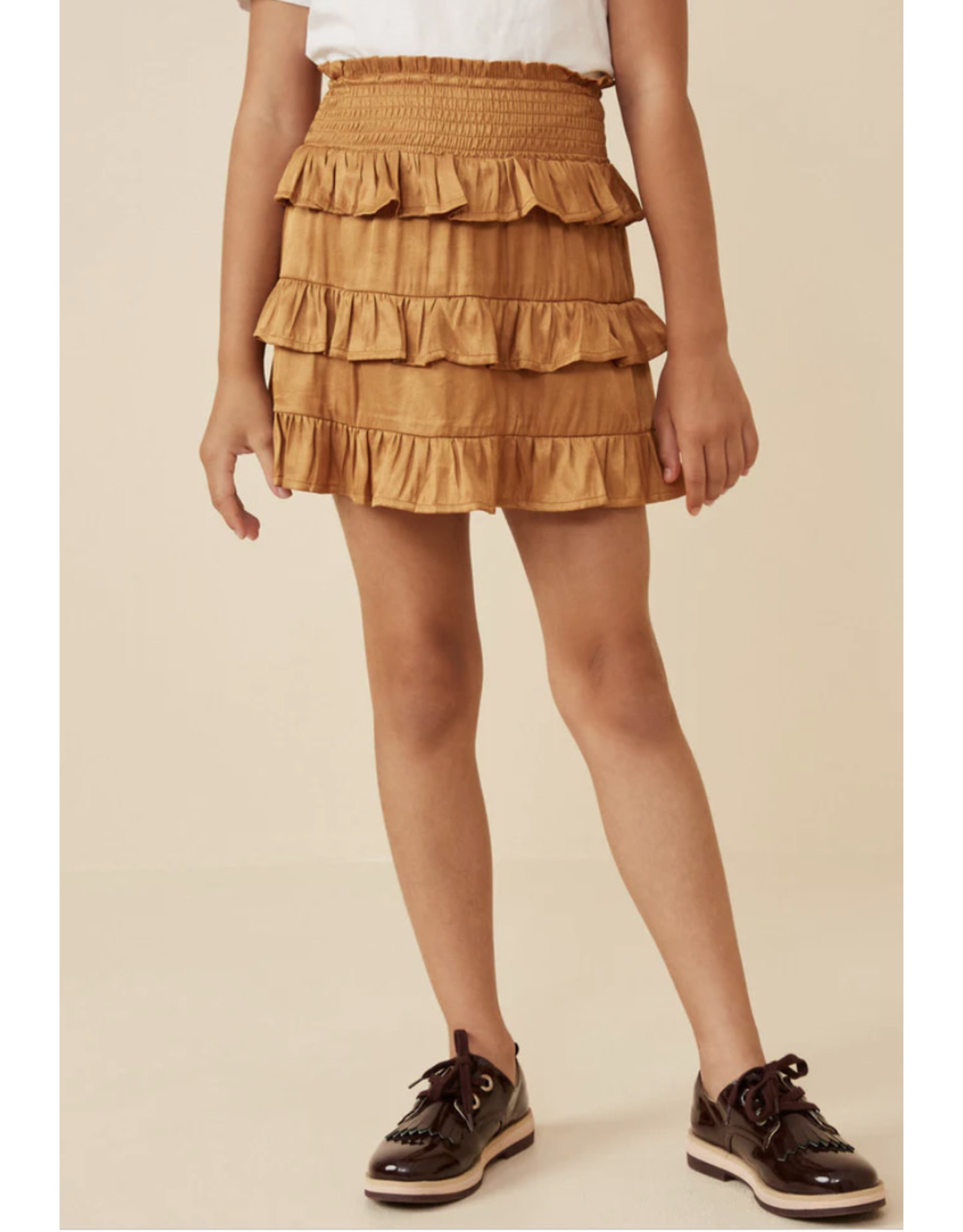 Hayden- Camel Shimmery Ruffle Tiered Skirt