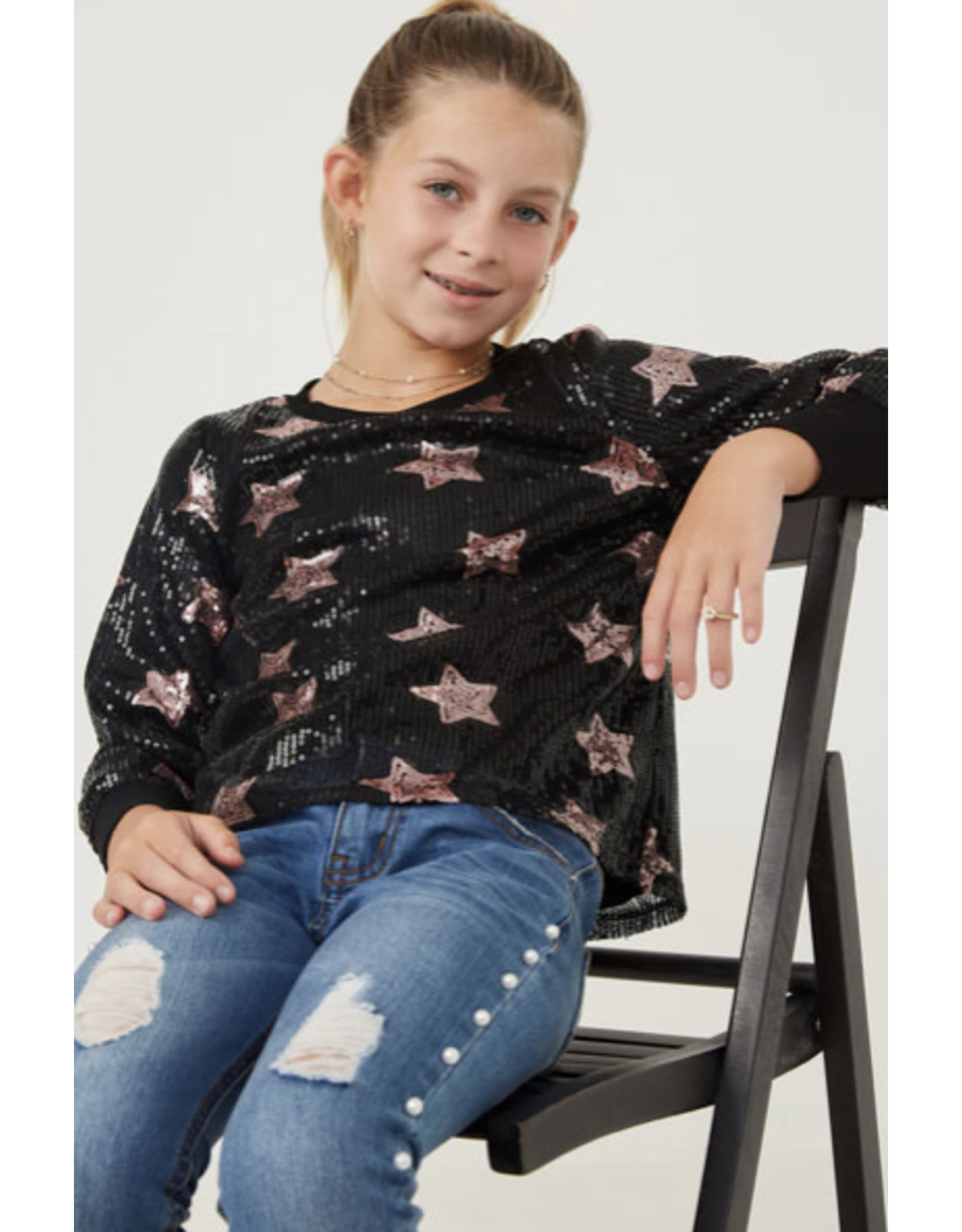 Hayden- Black Sequined Star Sweatshirt