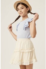 Hayden- Cream Elastic Waist Ruffle Swiss Dot Skirt