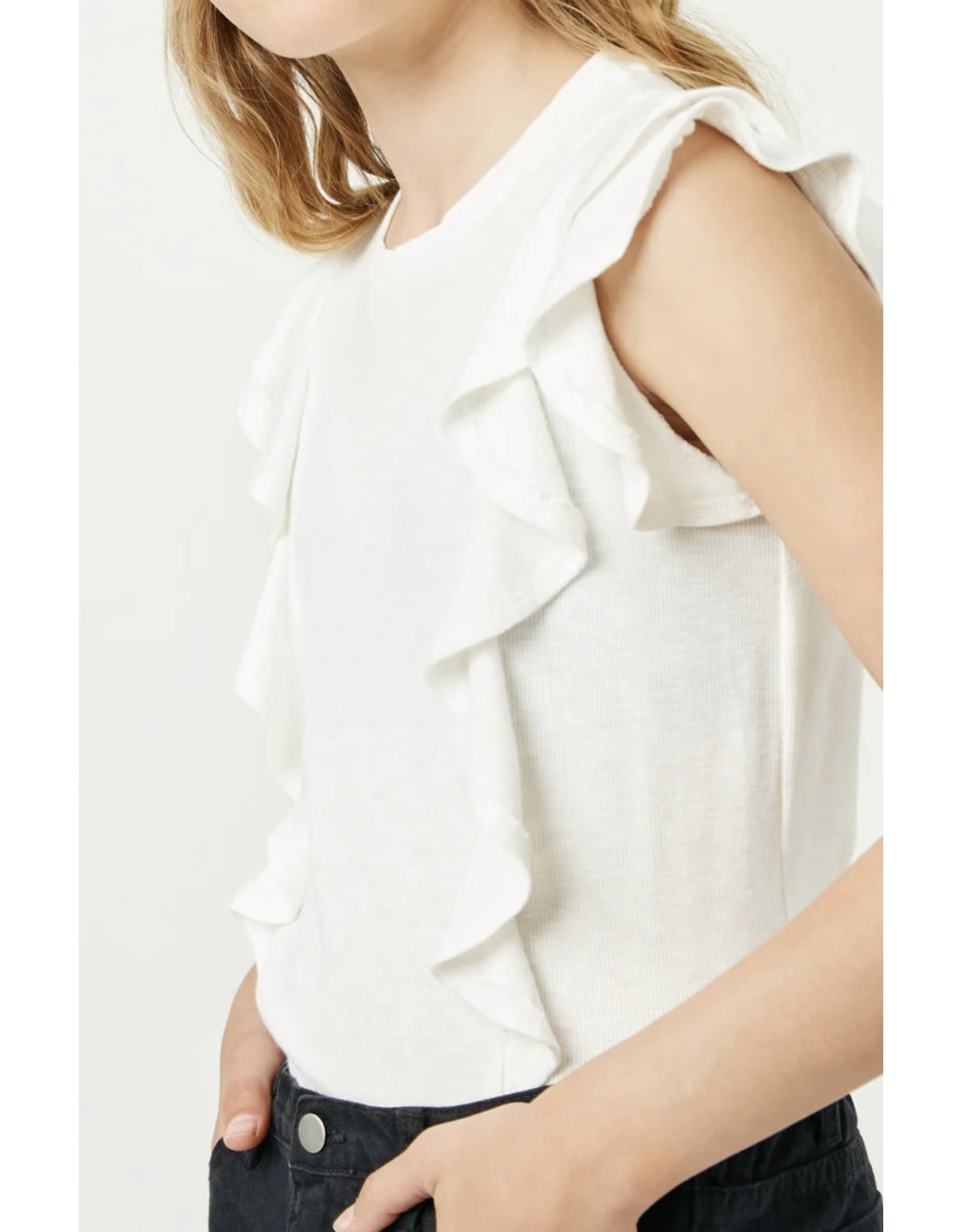 Hayden- Off White Layered Ruffle Rib Knit Top - Freckles