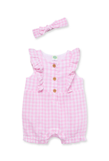 Little Me Little Me- Pink Gingham Romper & Headband Set