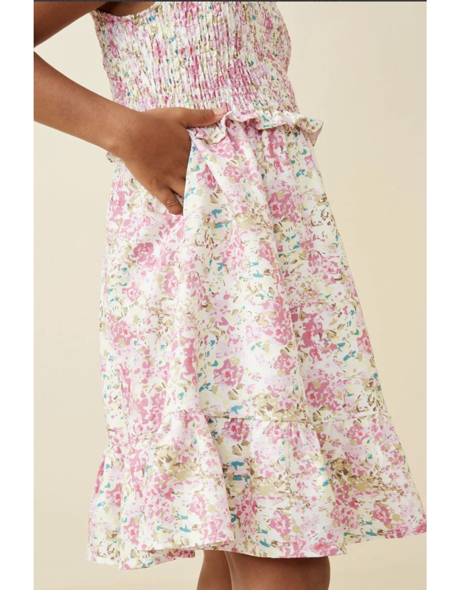Hayden- Pink Floral Smocked Tank Ruffle Dress