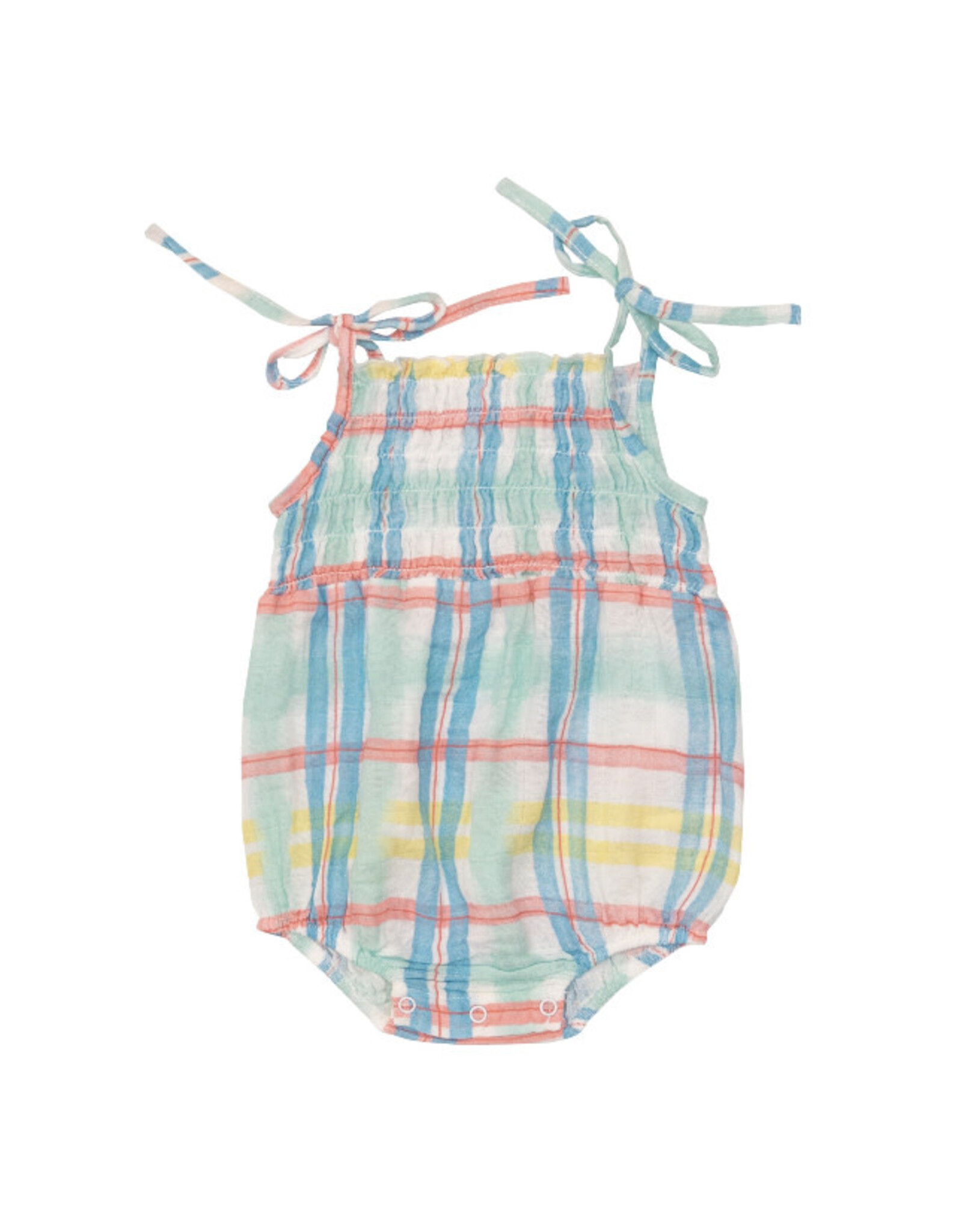 Angel Dear Angel Dear- Beach Plaid Tie Strap Smocked Bubble