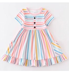 Pastel Stripe Pocket Button Dress