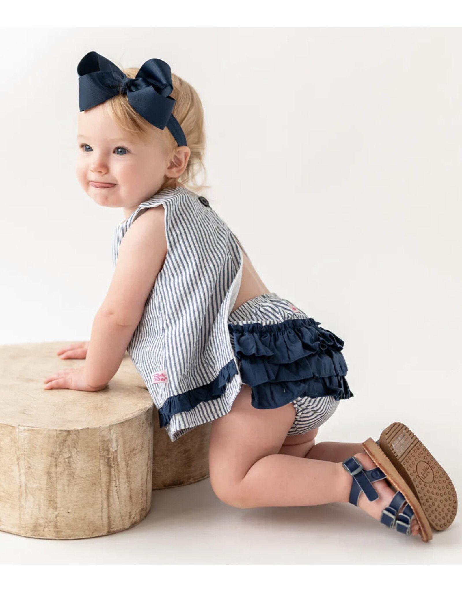 Ruffle Butts Ruffle Butts- Navy Seersucker Ruffle Swing Top Set