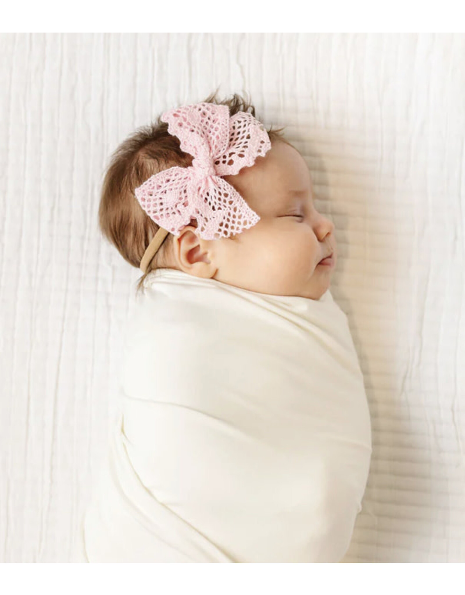 Lou Lou & Company Lou Lou- Bubblegum Crochet Lace Bow on Nylon Headband