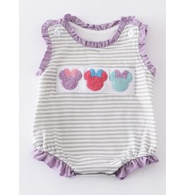 Minnie French Knot Purple Stripe Romper