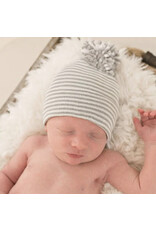 ILYBEAN Ilybean- Gray White Striped w/ Mixed Pom Nursery Beanie