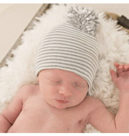 ILYBEAN Ilybean- Gray White Striped w/ Mixed Pom Nursery Beanie