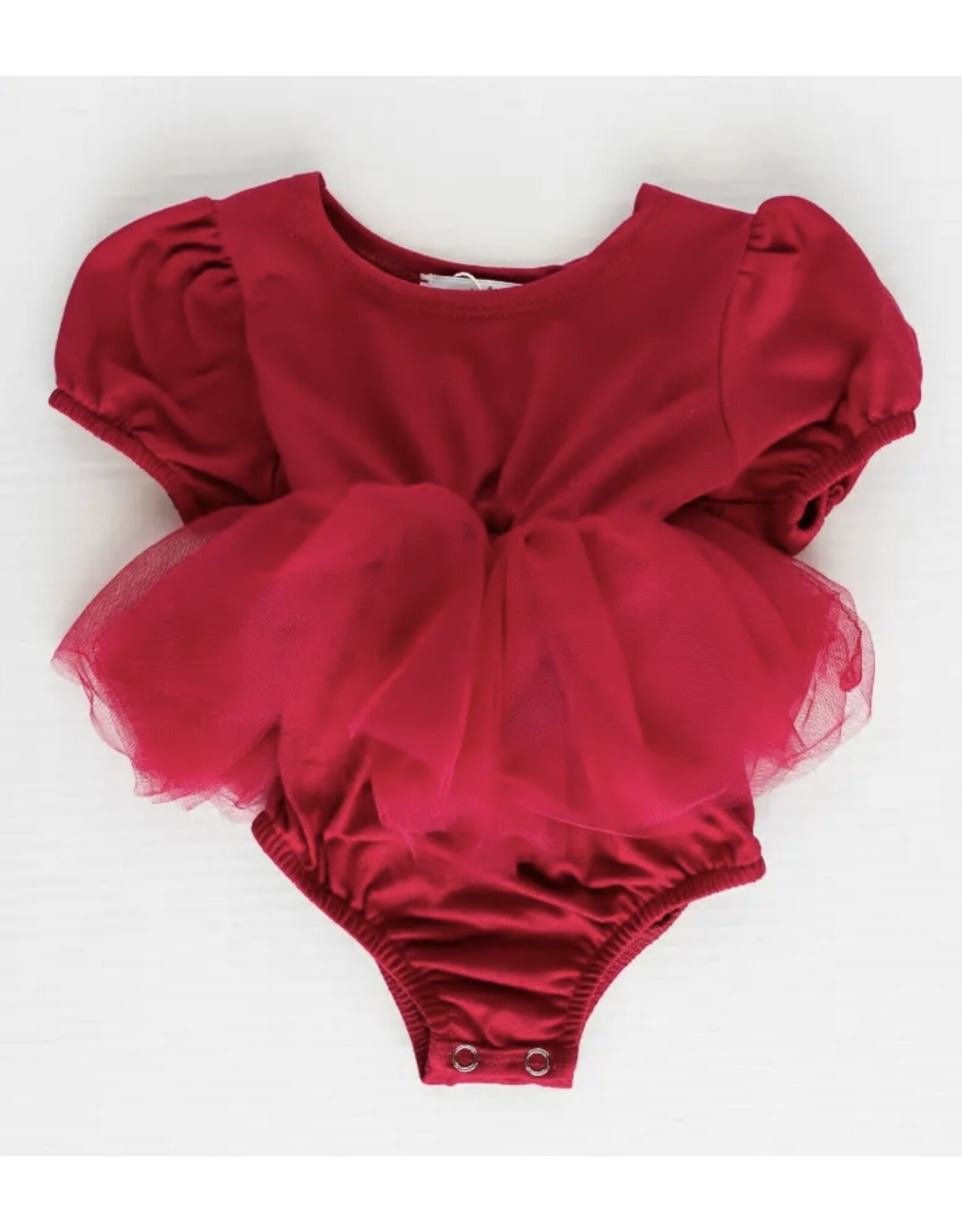 Baileys Blossoms BB- Wine Kami Puff Sleeve Tutu Romper