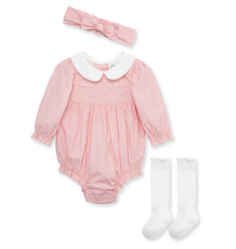 Little Me Little Me- Pink Smocet Romper Set