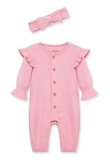 Little Me Little Me- Peony Cablev Jumpsuit & Headband Set