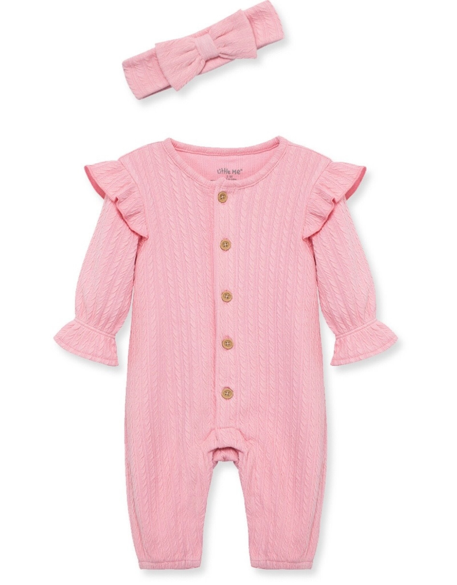 Little Me Little Me- Peony Cablev Jumpsuit & Headband Set