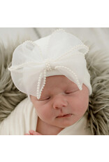 ILYBEAN Ilybean- White Greta Chiffon Bow Nursery Beanie