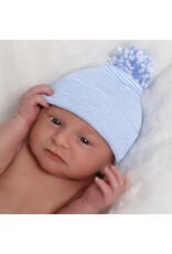 ILYBEAN Ilybean - Blue & White Striped with Mixed Pom Nursery Beanie