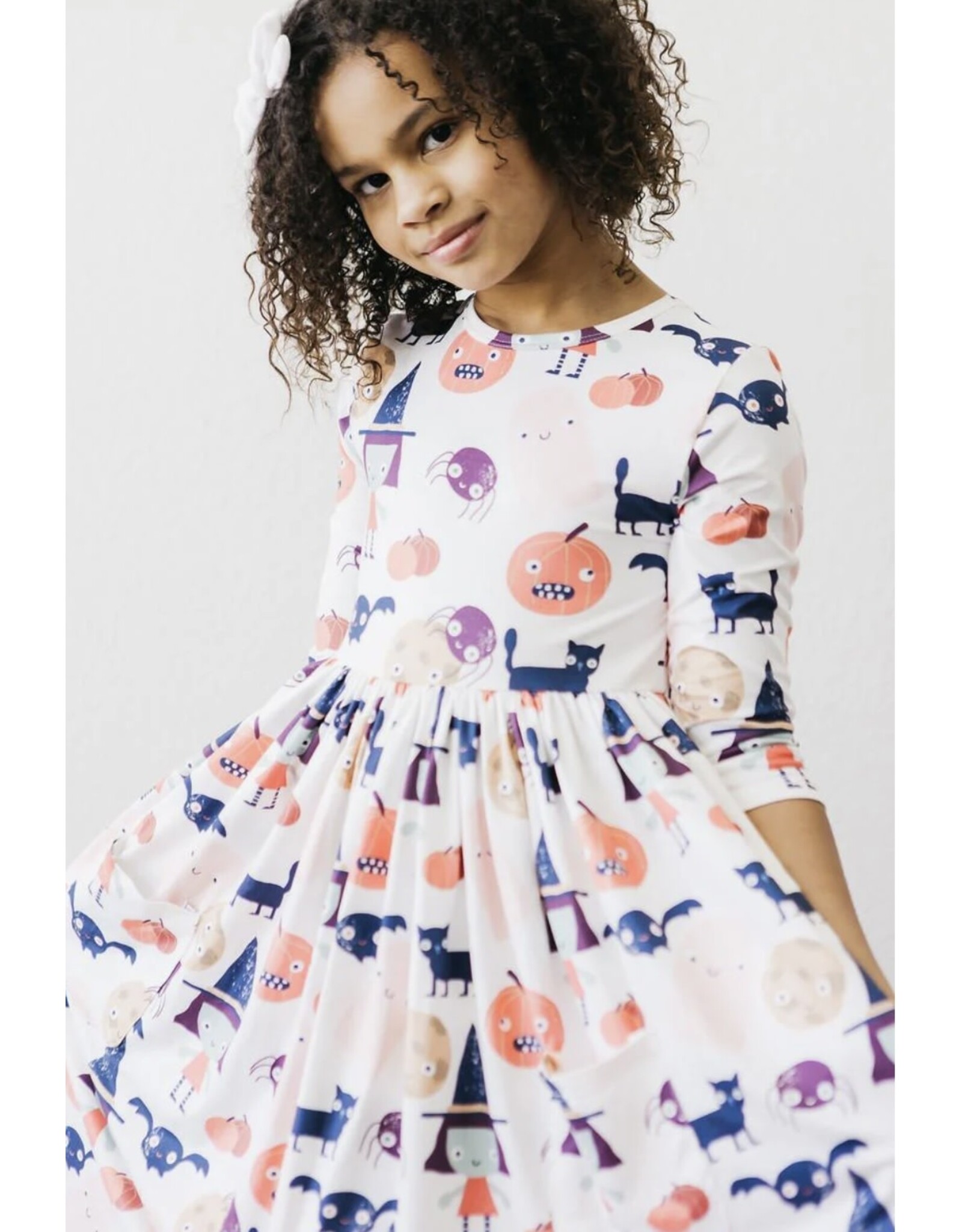 Mila & Rose Mila & Rose- Boo Crew 3/4 Sleeve Pocket Twirl Dress