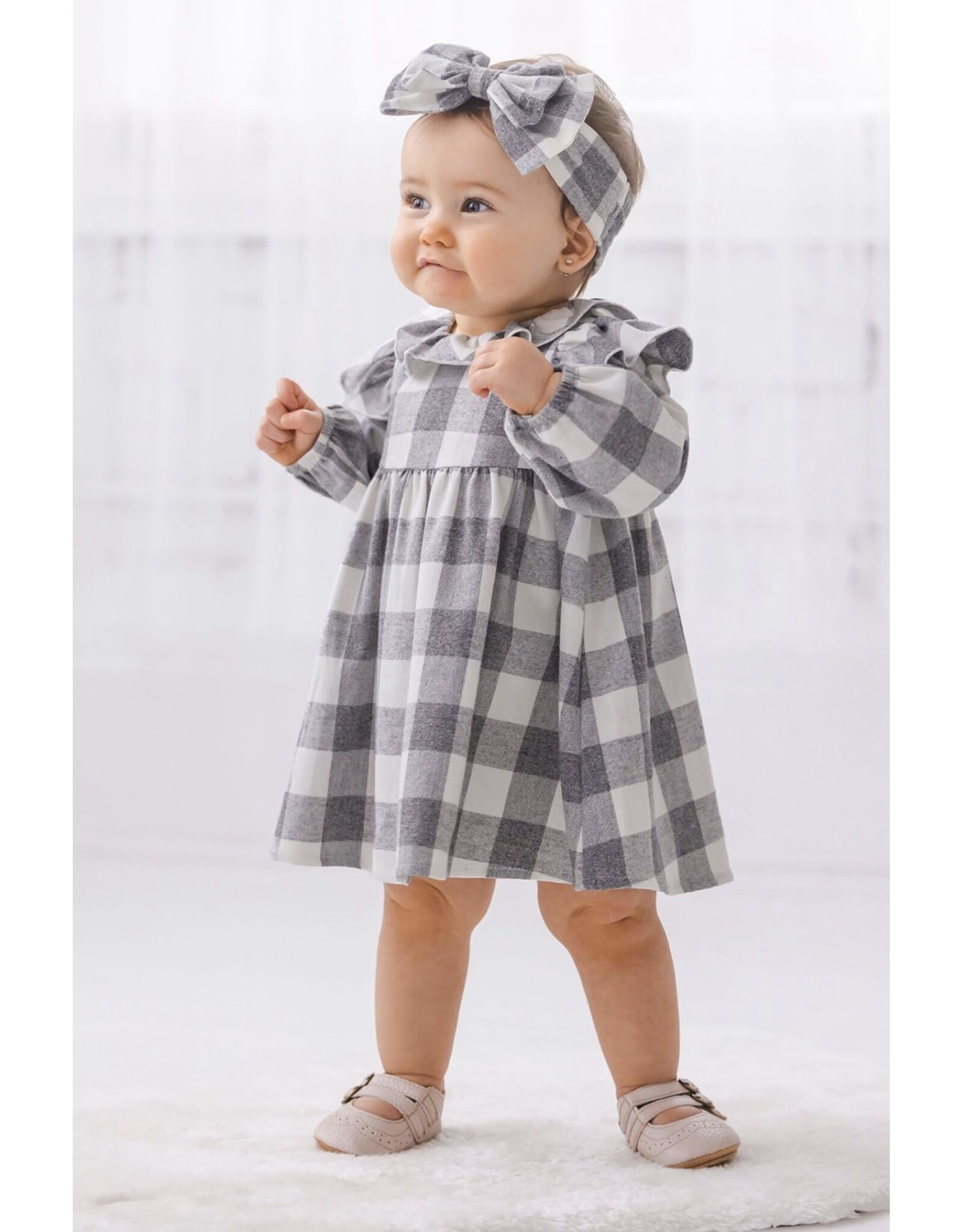 Mabel & Honey Mabel & Honey- Harper Ash Ruffle Neck Flannel Dress