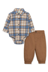 Little Me Little Me- Brown/Blue Plaid Pant Set