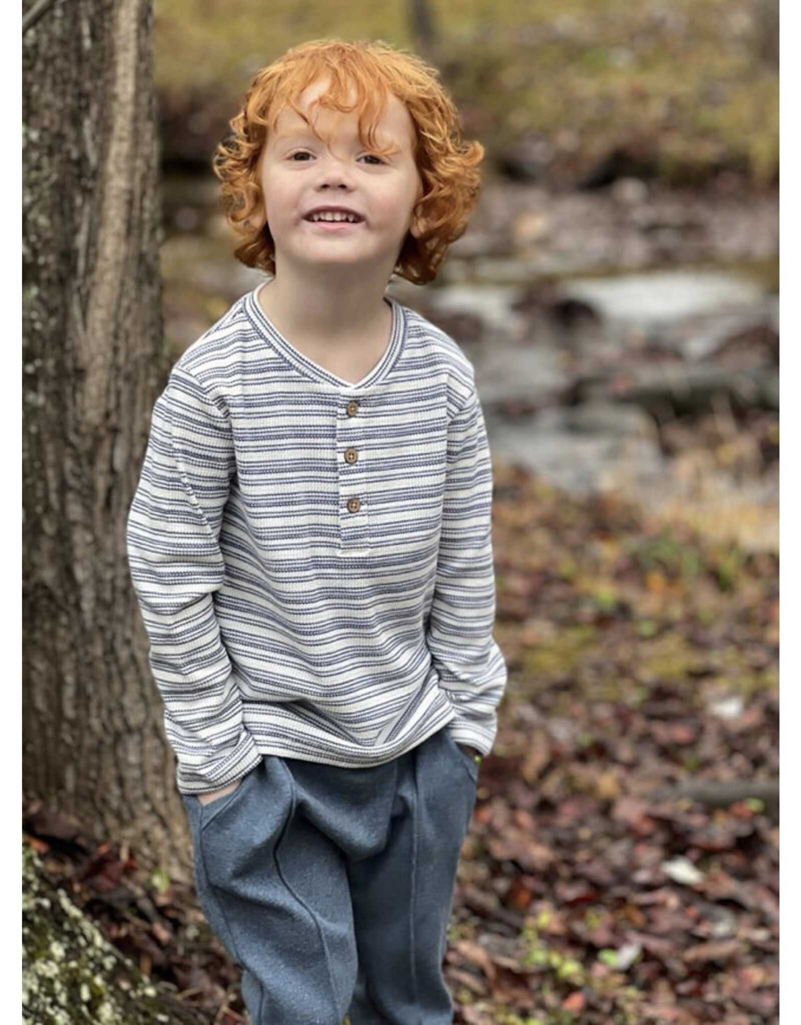 Me & Henry Me & Henry- Adams Ribbed Henley: Blue/Wht Stripe