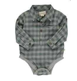 Me & Henry Me & Henry- Jasper Woven Onesie: Sage/Grey Plaid