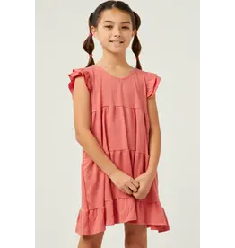 Hayden- Pink Crinkle Texture Ruffle Sleeve Dress