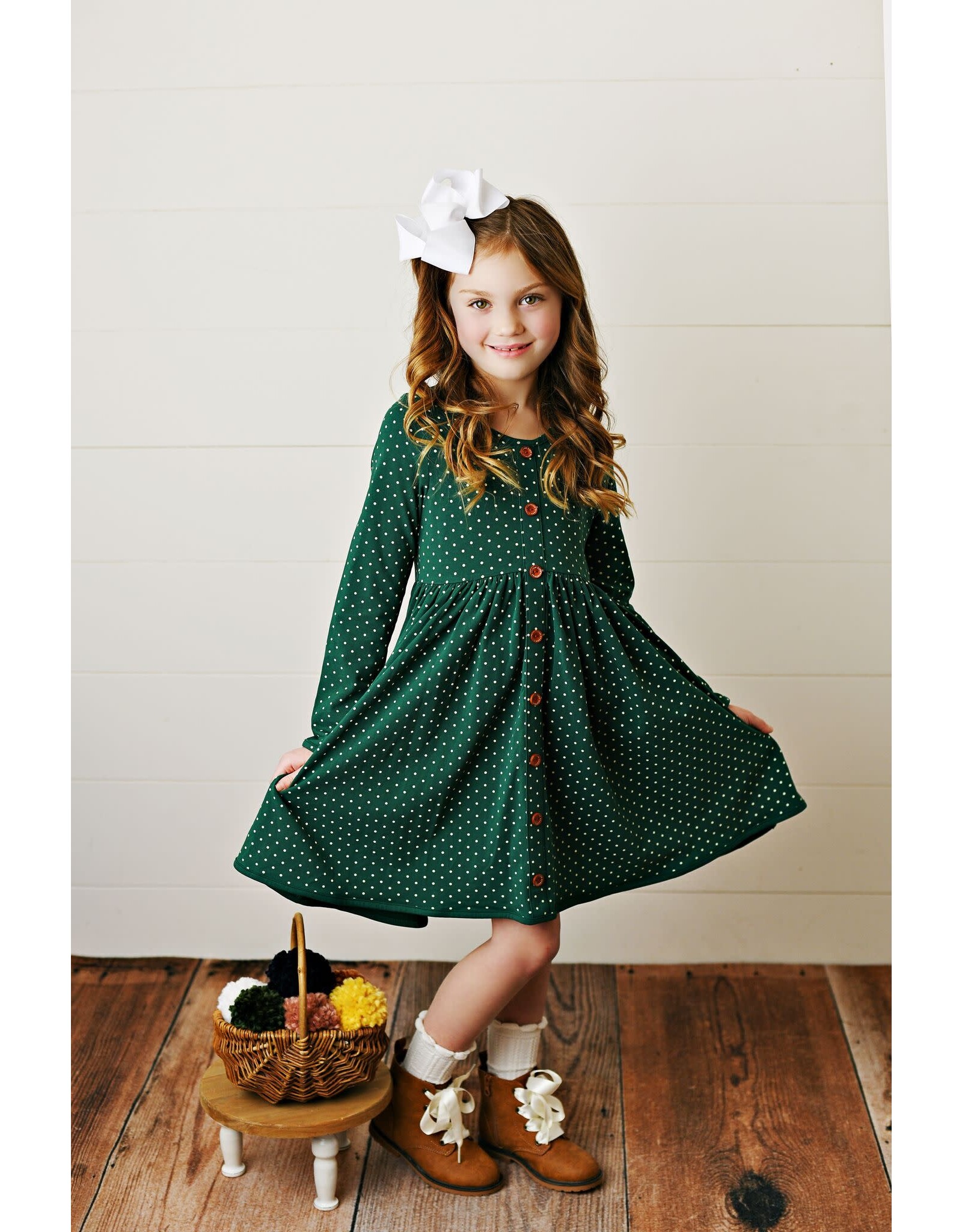 Swoon Baby Swoon Baby- Pine Forest Prim Pocket Dottie Dress