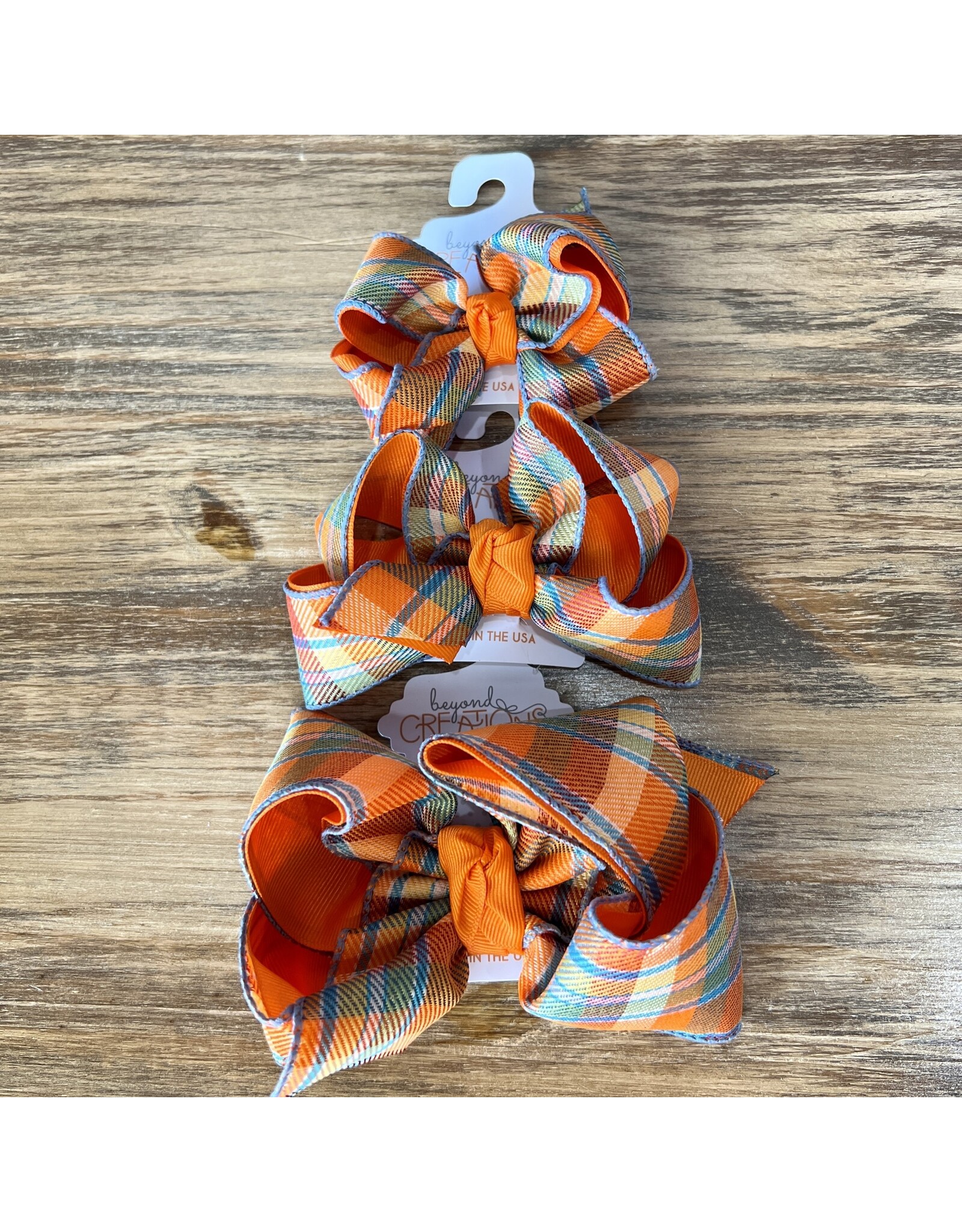 Beyond Creations Beyond Creations- Orange/Turquoise Fall Plaid Layered Knot Bow